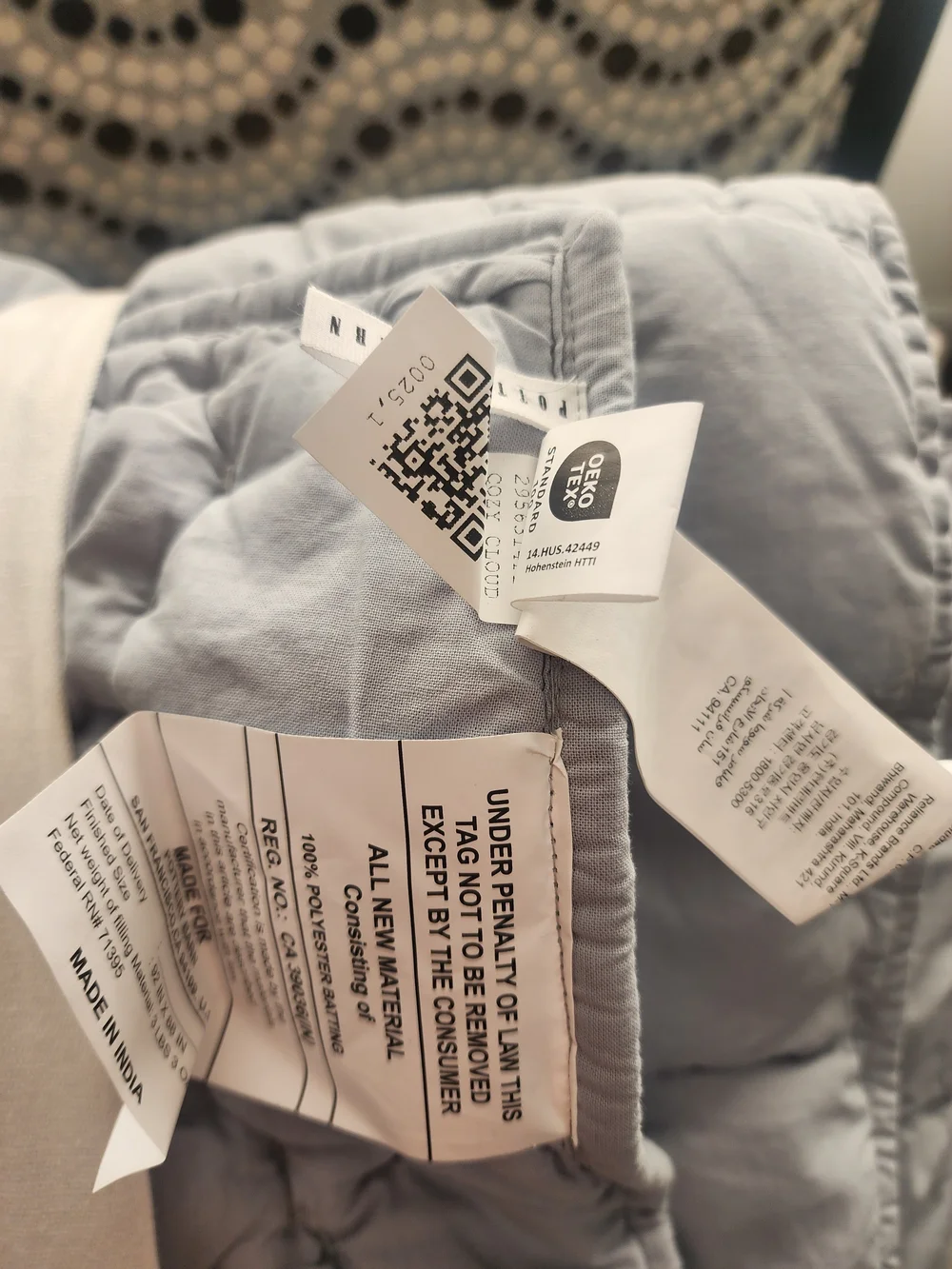 Pottery Barn Chambray Blue Quilted Cotton Coverlet